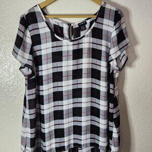 Torrid Black White Red Plaid Georgette High Low Tunic Blouse Women"s Size XL